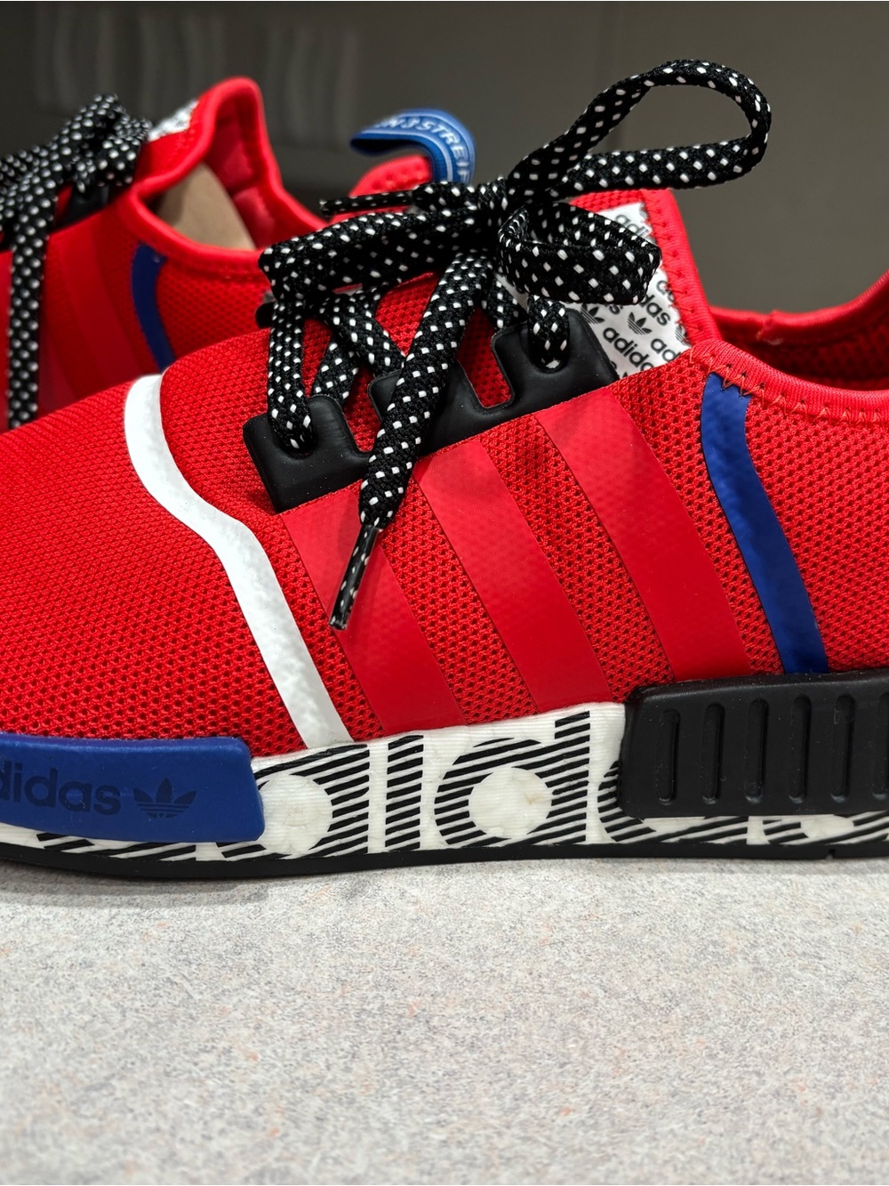 adidas Red Sneakers with Blue and Black Accents